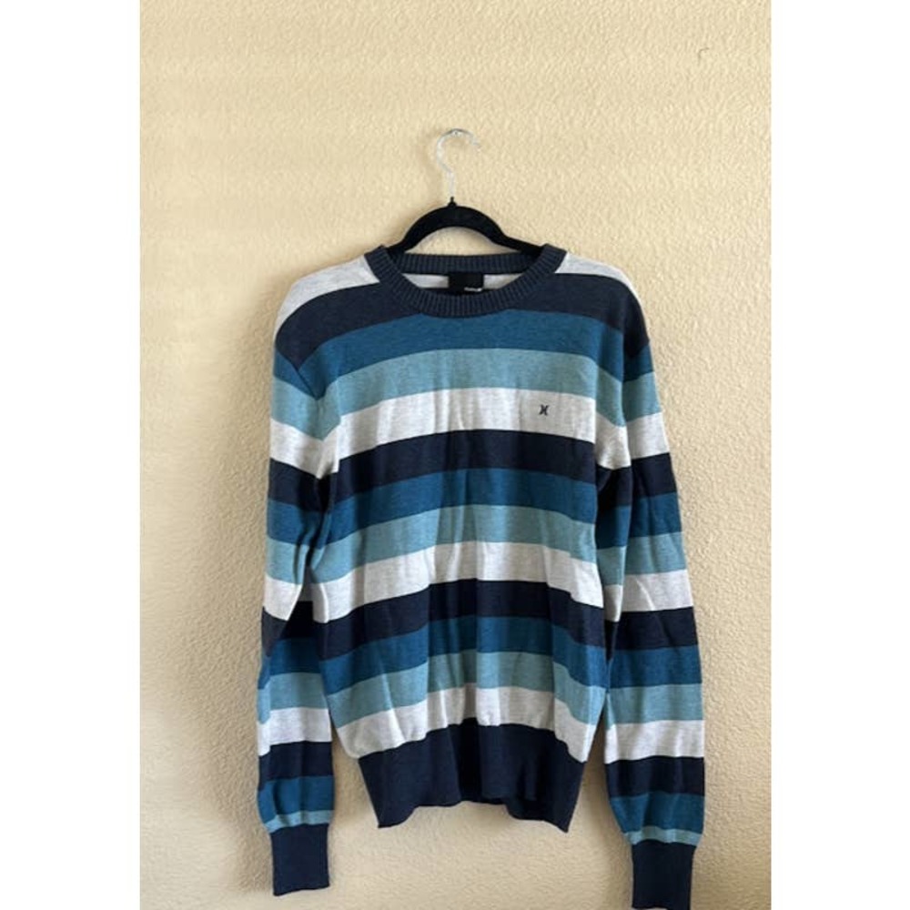 Hurley Men's Sz XL Blue Gray Striped  Long Sleeve Lightweight Striped Pullover